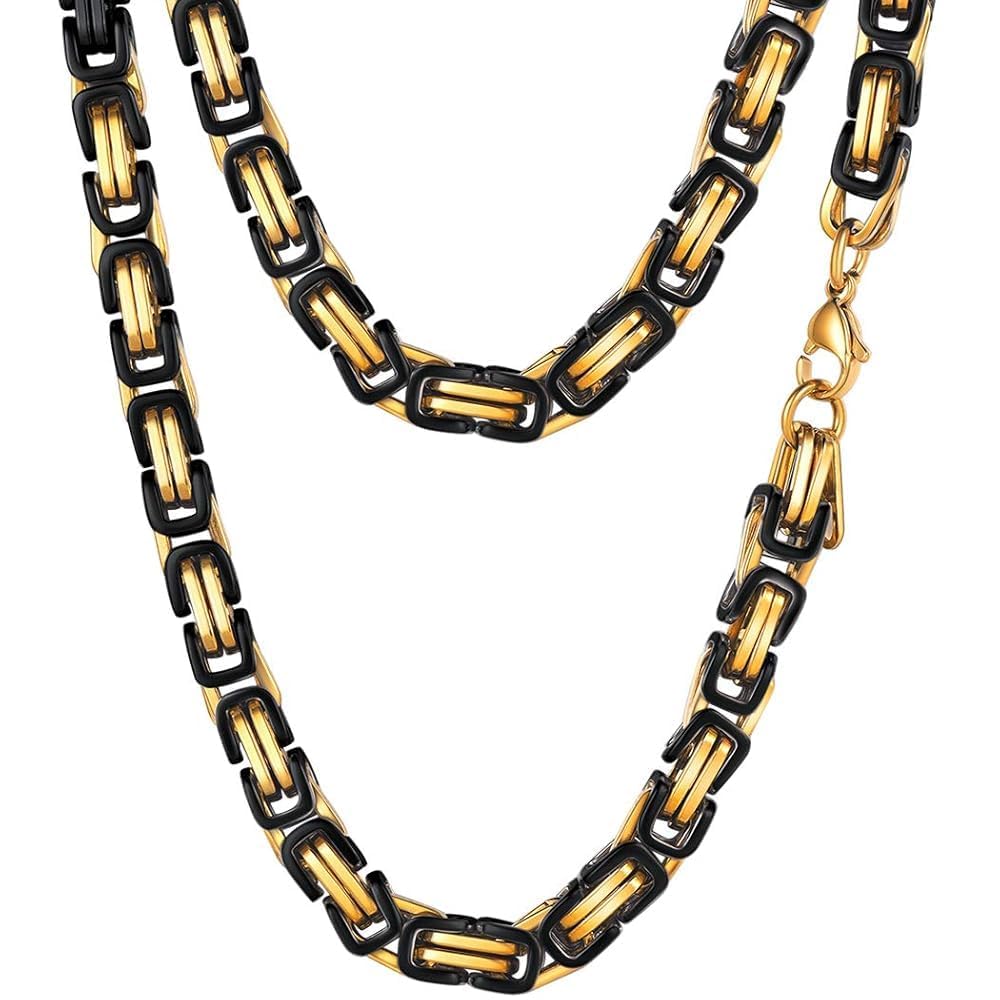 PROSTEEL Byzantine Link Mens Chain Necklace 24 Inch Stainless Steel Black Chains