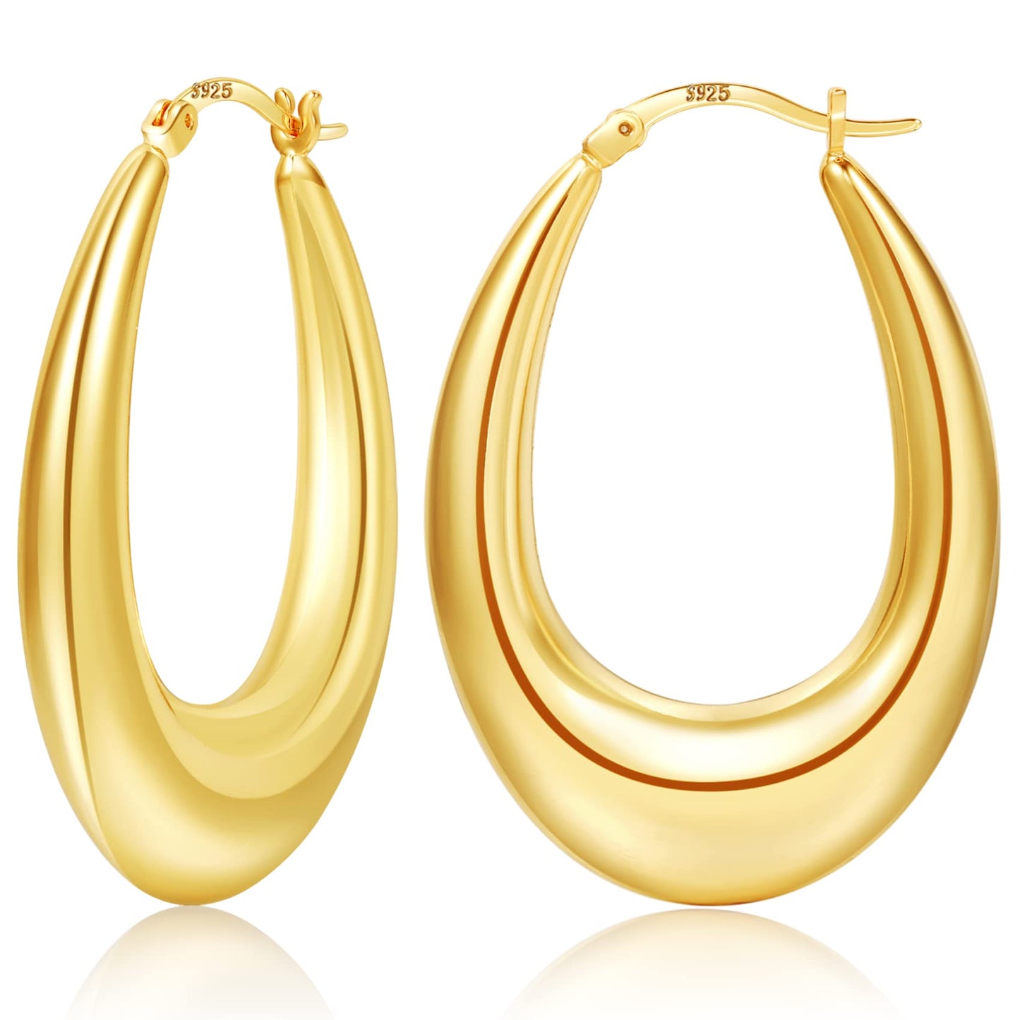 PABBEU Chunky Gold Hoop Earrings for Women, Lightweight 14k Golden Plated Hoops Earrings, Hypoallergenic 925 Oval Golds Hoops Earrings, Thick Gold Hoop Earrings for Women Gifts (30mm)
