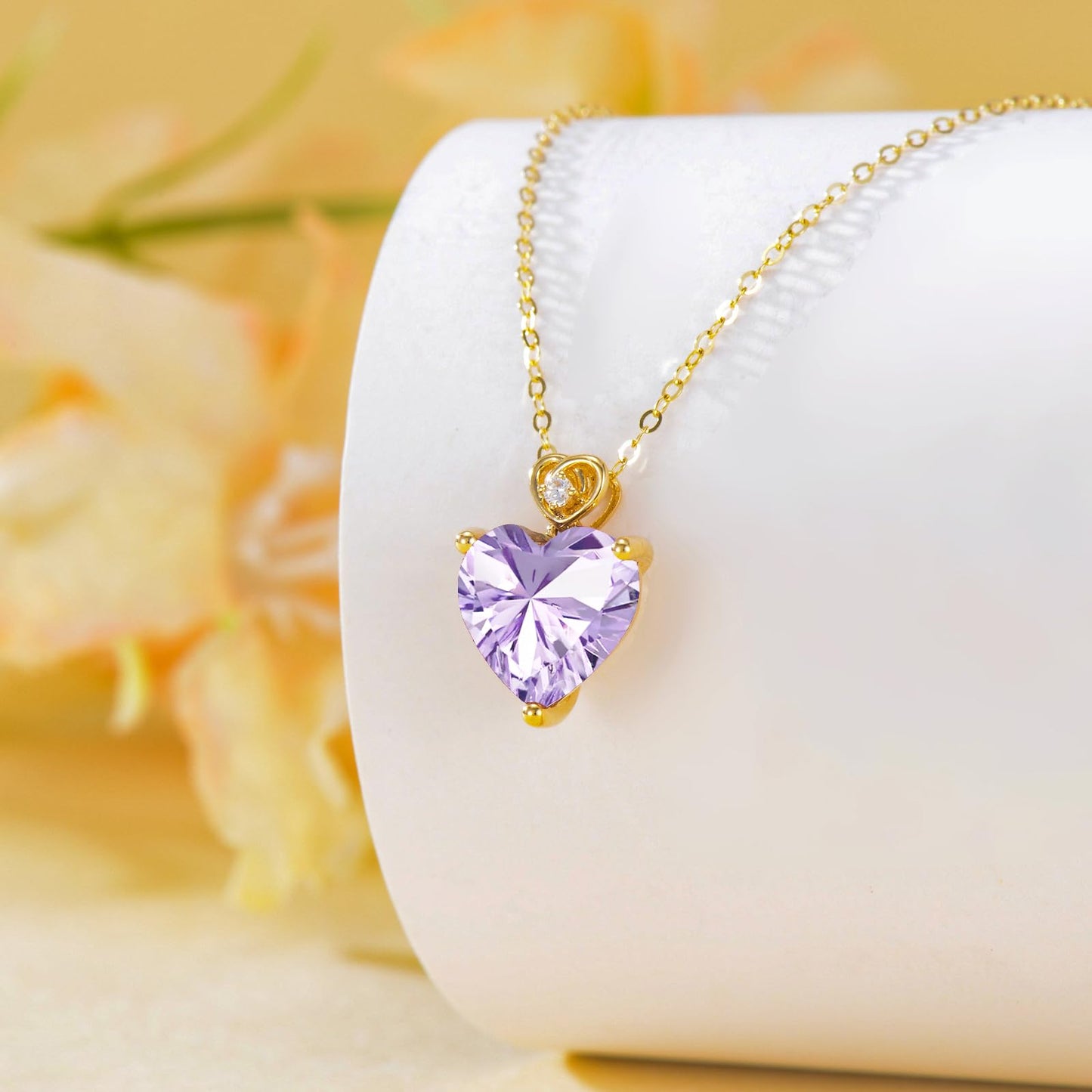 NFYBD 14k Gold Love Heart Gemstone Birthstone Pendant Necklace for Women 3 Carat Heart-cut Created Gemstone Anniversary Birthday Mother's Day Necklaces for Her 16+1+1 inch-Jun