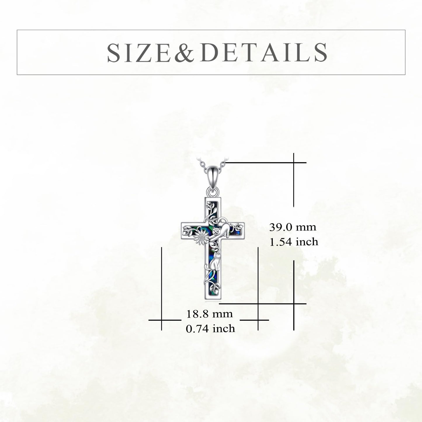 YFN Sunflower Cross Necklace Sterling Silver Cat Cross Pendant Abalone Shell Jewelry Religious Christian Baptism Gifts for Her Women