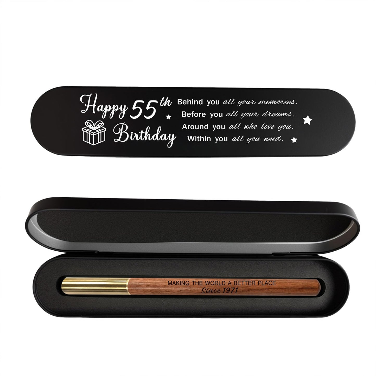 iyaone 55th Birthday Gift for 1971 Born - Engraved Wooden Gel Pen & Keepsake Box Set, Premium 55 Year Old Gift for Men & Women, 55 Birthday Present