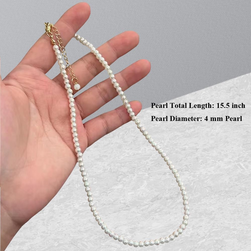 Generic Pearl Necklace for Women, 4/6mm White Imitation Pearl Necklace, Round Faux Glass Pearl Necklace, Pearl Choker Necklace, Elegant Wedding Parties Necklace for Gift