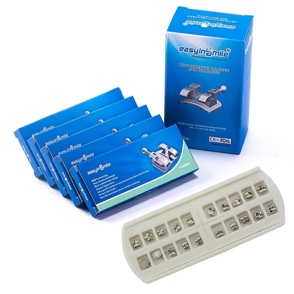 SNAWOP Dental Orthodontic Brackets Mini Metal Tooth Braces Roth/MBT(5 Packs MBT 022 3-4-5 with Hooks)