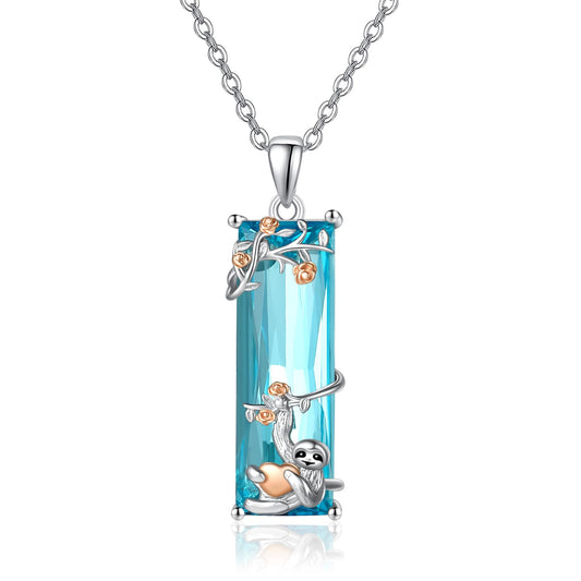 AENEAS Valentines Day Gifts for Women Her Sloth Necklace 925 Sterling Silver Rose Flower Blue Crystal Sloth Hold Heart Jewelry Gift for Daughter Women Wife