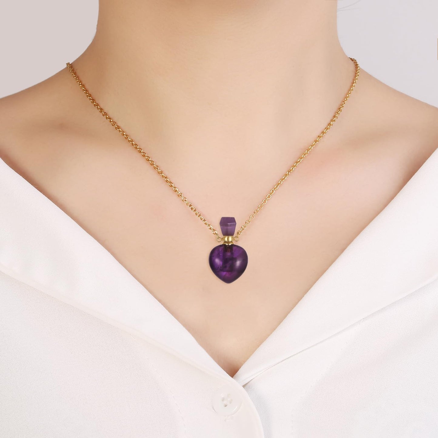STEFWD Natural Crystal Cremation Jewelry For Ashes - Heart Urn Necklace Hold Loved Ones/Pet Ashes Keepsake Memorial Pendant For Women (Purple)