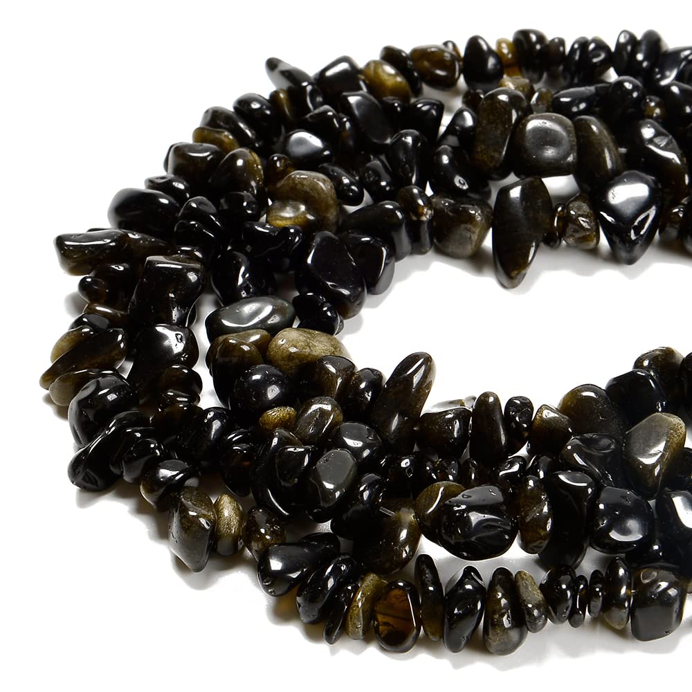 jodaying 7-8mm Natural Gold Obsidian Gemstone Chips Healing Gravel Bracelets Necklace Kit Irregular Tumble Stone Beads DIY Crafts Design Jewelry Making 32"
