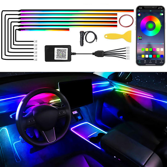 Acrylic Car LED Interior Strip Lights, 6 in 1 Dreamcolor Ambient Lighting Kit with Wireless APP, Luxury EL Wire Trim 16 Million Colors Neon Strip for Car Inside Decoration(No Remote)