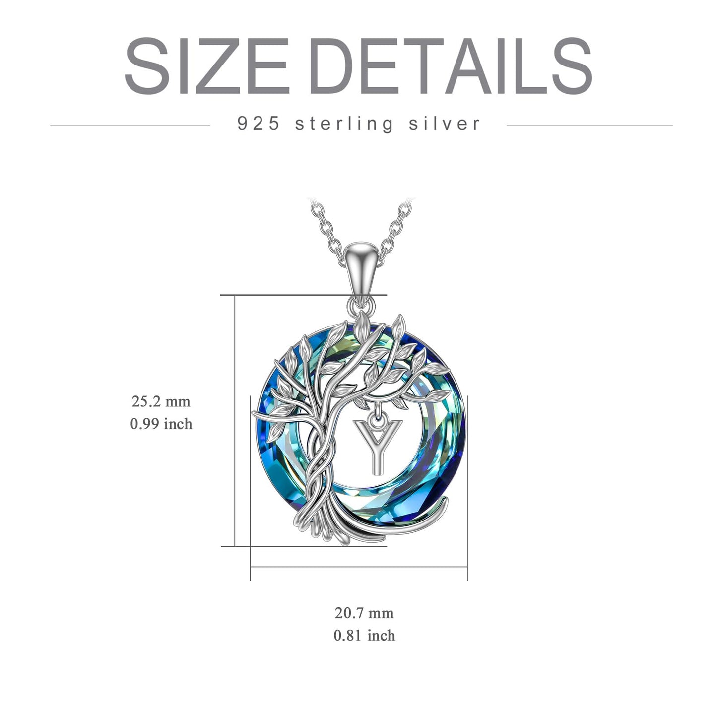 TOUPOP Tree of Life Initial Necklace Gifts for Women Sterling Silver Initial Y Letter Jewelry Irish Crystal Pendant Birthday Gifts for Women Her Mom Wife Daughter