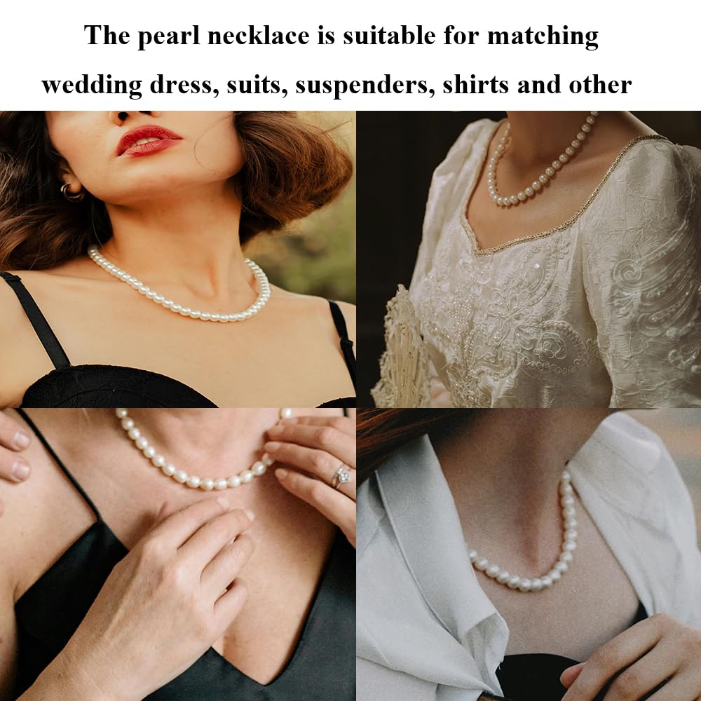 UAREBST Faux Pearl Necklace for Women, 4mm White Imitation Pearl Necklace, Delicate Round Glass Pearl Necklace, Pearl Choker Necklace for Brides Bridesmaid, Elegant Wedding Necklace