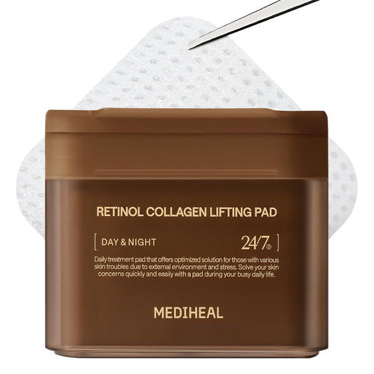 MEDIHEAL Toner Pads - Retinol Collagen Lifting Pad (100 counts) for Skin Rejuvenation & Firming - Lifting Pads for Enhancing Skin Texture - Vegan Stretchable Lifting Fabric, Korean Skin Care