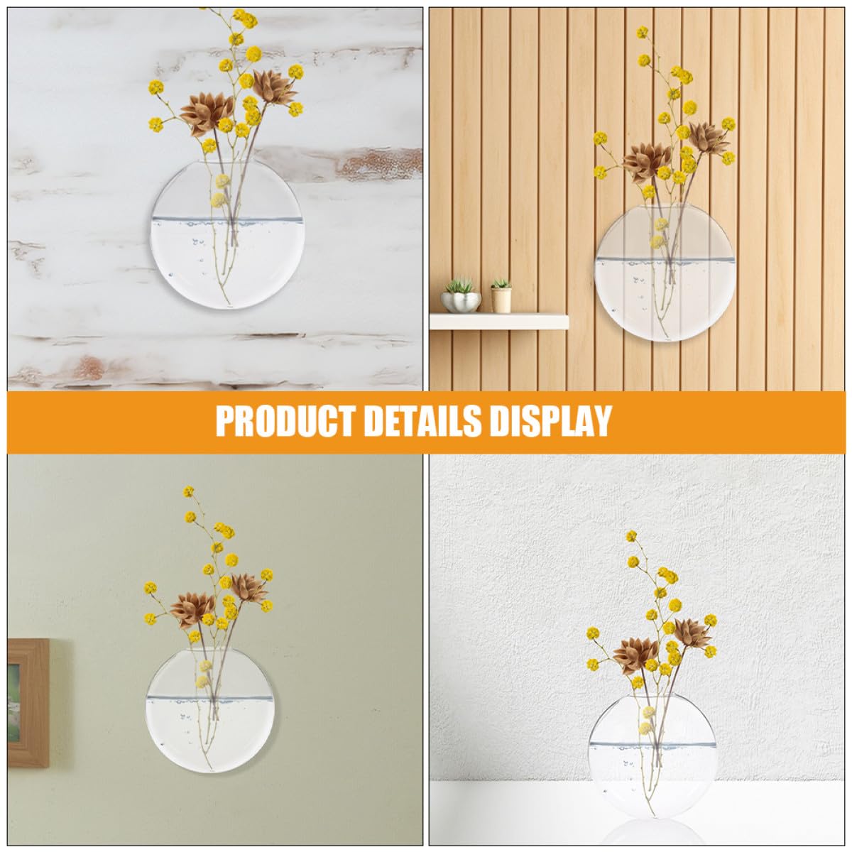 Luxshiny Wall Hanging Glass Vase Set of 2, Hydroponic Planter for Indoor Plants, Large Glass Terrarium Propagation Vase for Home and Office Décor