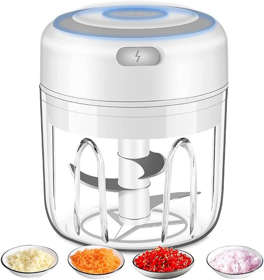 Electric Mini Garlic Chopper, Portable Food Processor, Vegetable Chopper Onion Mincer, Cordless Meat Grinder with USB Charging for Vegetable, Pepper, Onion, Baby Food, Seasoning, Nuts (BPA-Free)