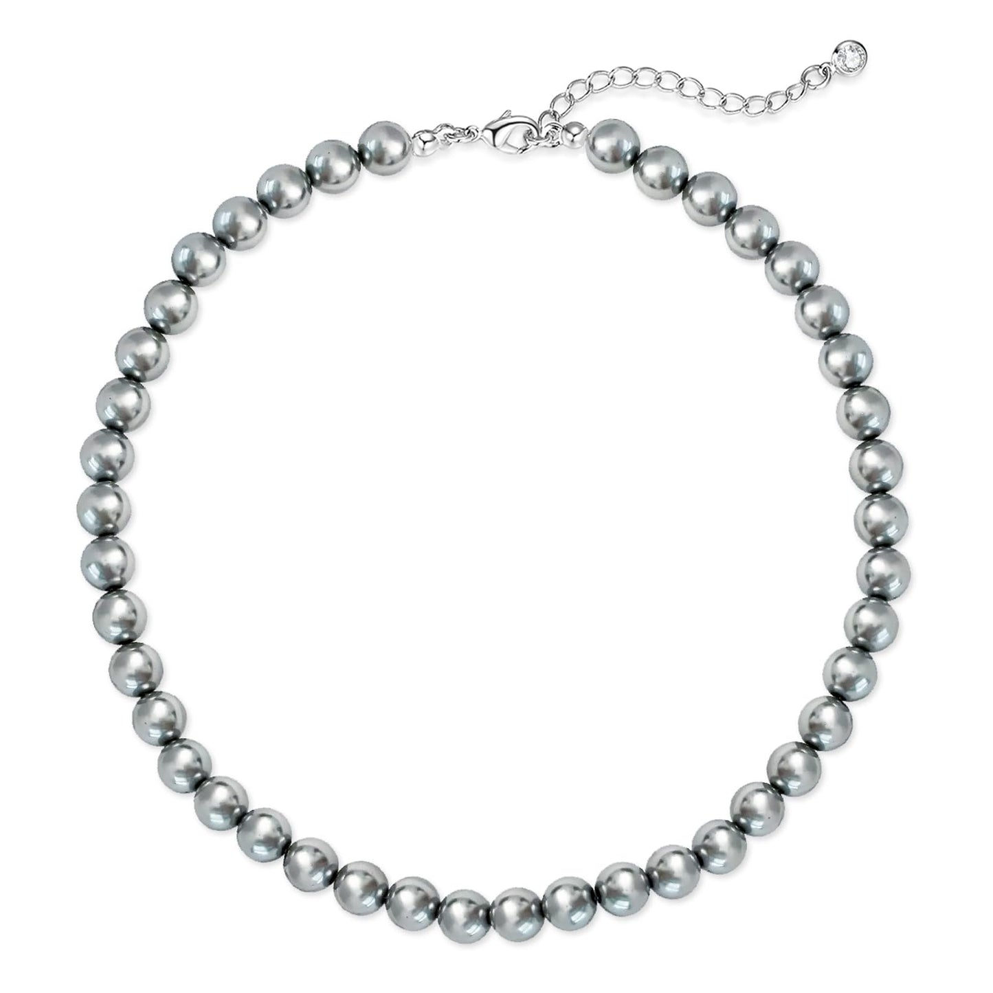 Zeffy Pearl Necklace 8MM Grey Dainty Round Imitation Pearl Handmade Beaded Choker Necklace Wedding Pearl Necklace Delicate Jewelry for Women Simple Bridesmaid Jewelry Gifts