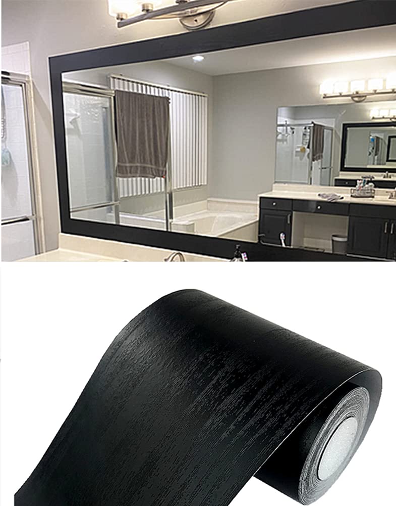 10M Black Wood Grain Removable PVC Waterproof Border Wall Decor Removable Self Adhesive Kitchen Bathroom Tiles Sticker Wallpaper 4.2x390 (4inch)