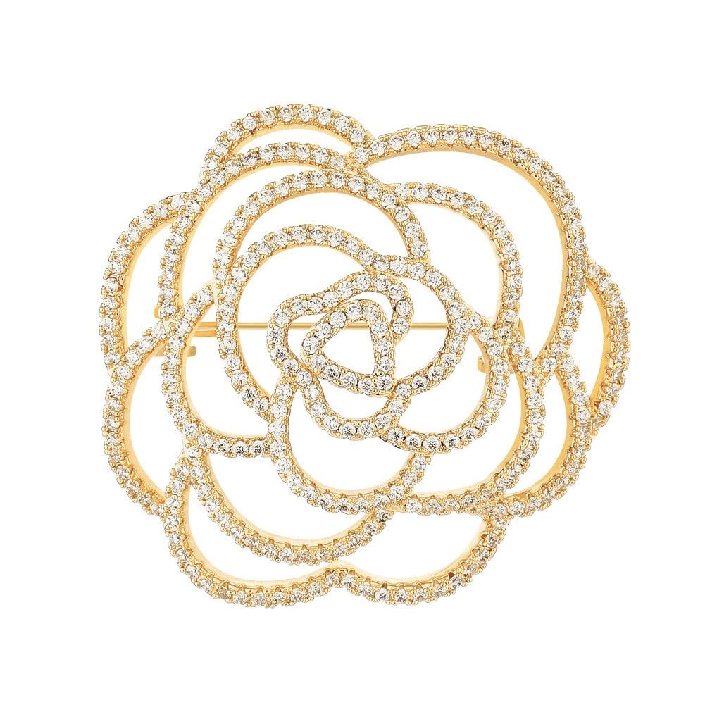 EMEGCY Gold Camellia Brooch for Women Girls Camellia Flower Brooches Pins Flower Brooch 18K Gold-plated Floral Lapel Pin Camellia Jewelry Gifts for Wife Mom