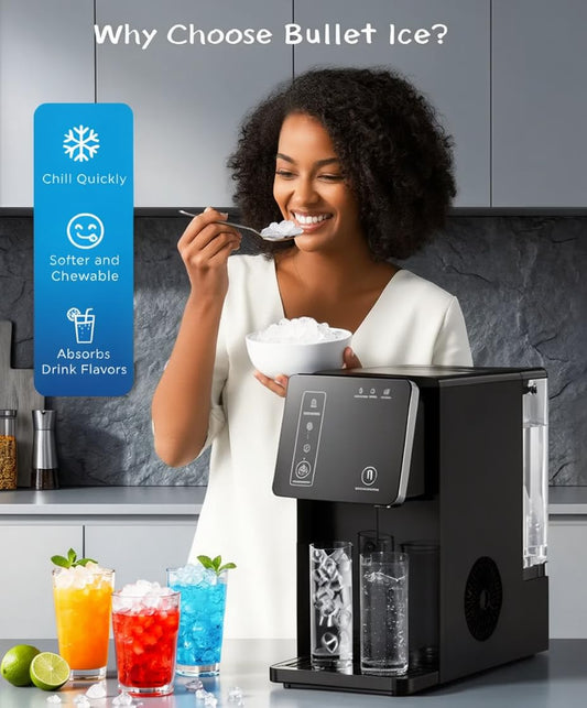 ADVWIN 3 in 1 Water Dispenser with Ice Maker, Nugget Ice Maker Countertop, Bullet & Crushed Ice, Water Cooler, 44Lbs/24H, 12 Ice Cube/6Min, Self-Cleaning, 4Lbs Storage, Home, Kitchen (26lbs/24H)