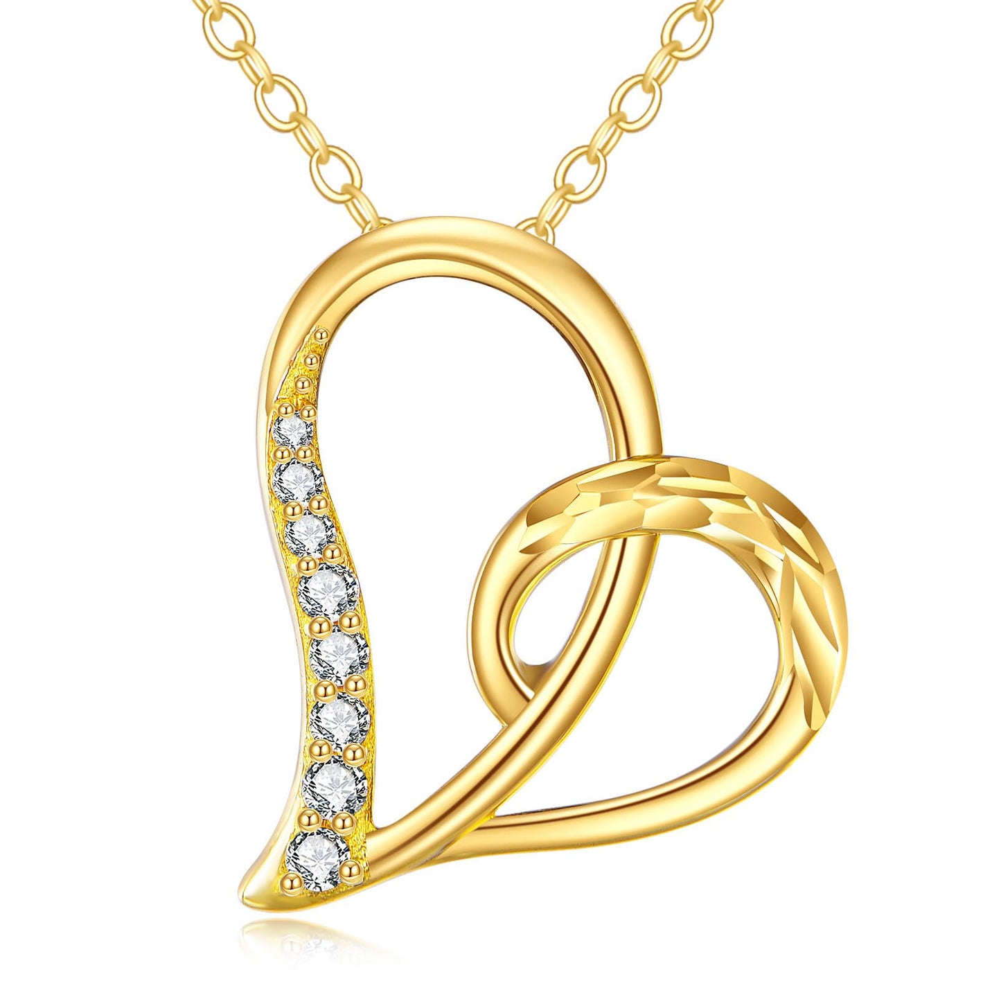 DOVRAN 14K Solid Gold Heart Necklace for Women Real Yellow Gold Love Heart Pendant Mother's Day Jewelry Gifts for Wife Mom