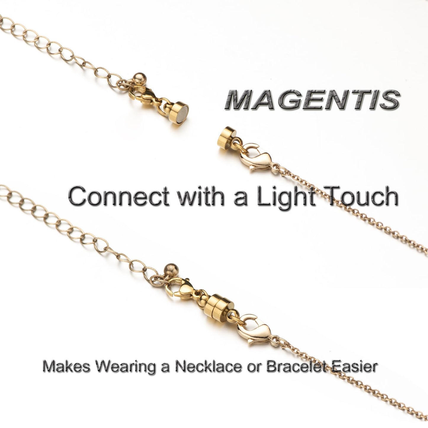 Mizeer Stainless Steel Magnetic Necklace Clasps and Closures, Magnetic Clasp Converter for Jewelry Making Supplies, Chain Extender Connector for Bracelet (2pcs | Gold & Silver)