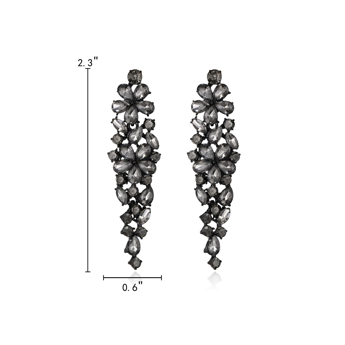 EleQueen Sparkle Marquise Rhinestone Crystal Statement Dangle Earrings for Women, Black-Tone Grey Crystals Art Deco Prom Chandelier Jewelry for Wedding Bridal