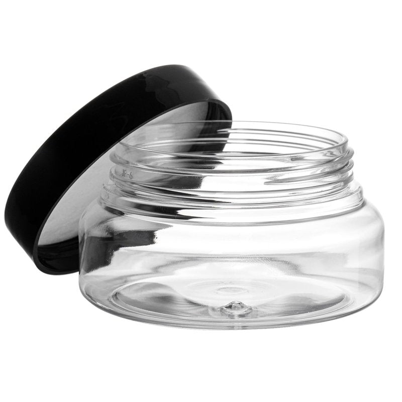 Yarlung 24 Pack 5 Oz Plastic Jars with Lids, Clear Body Scrub Jars Empty Refillable Containers Round Low Profile Samples Jars for Lotion, Body Butter, Sugar Scrub, Cream