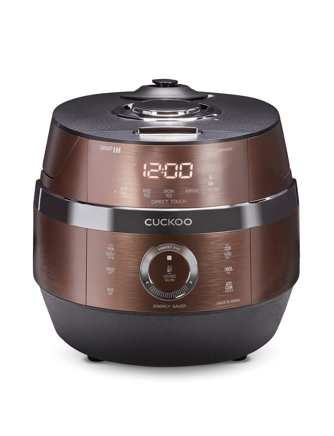 CUCKOO CRP-JHR1009F | 10-Cup (Uncooked) Induction Heating Pressure Rice Cooker | 19 Menu Options, Auto-Clean, Voice Guide, Made in Korea | Copper