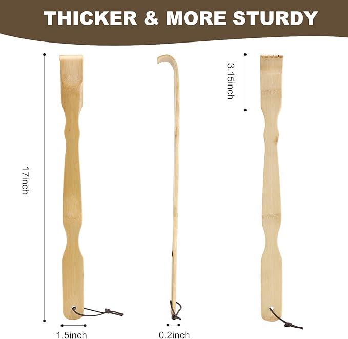 Wooden Bamboo Back Scratcher, 17 Inch Long Handle Back Scratchers for Adults Men Women, with Beautiful Gift Packaging (4 Pack)
