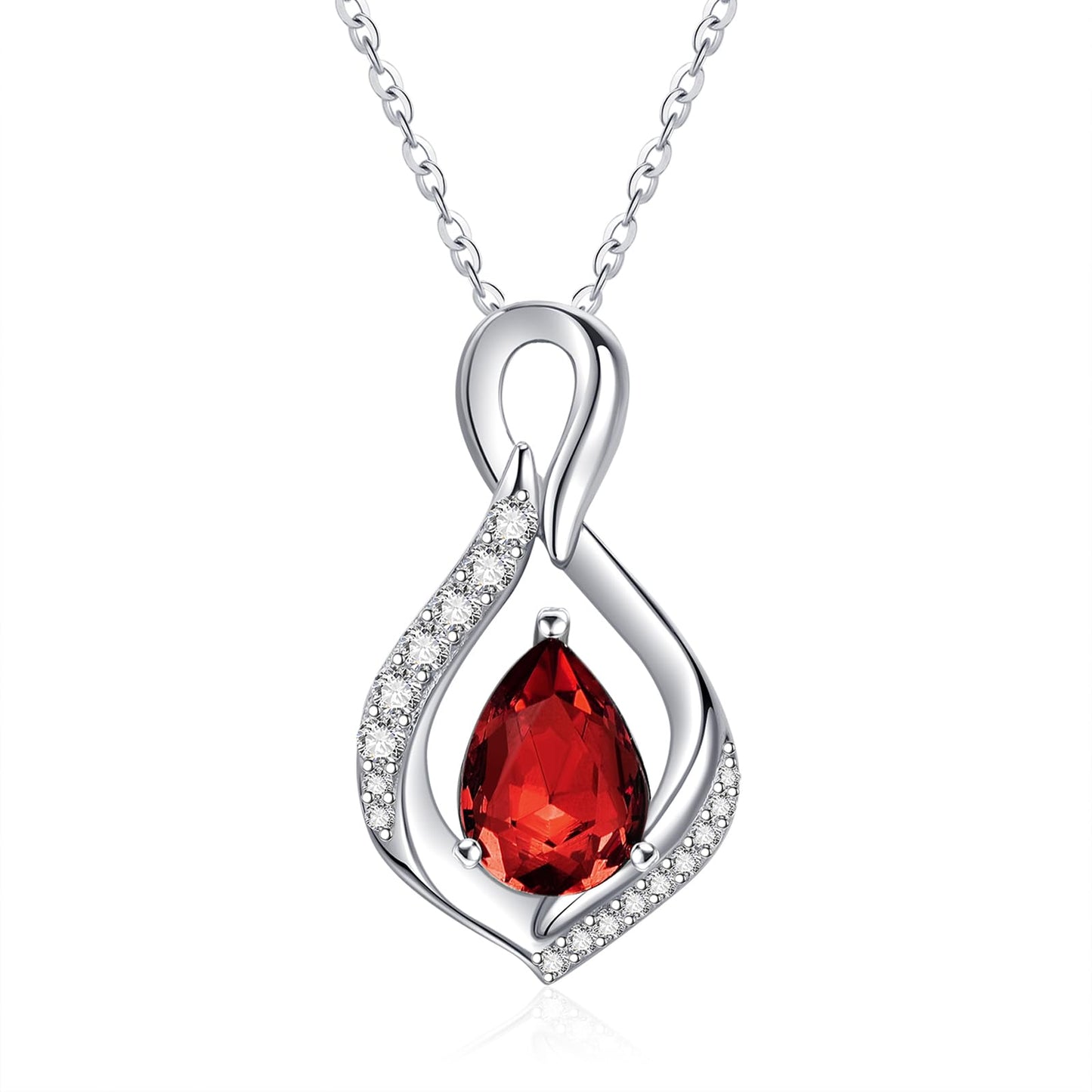 JIYVY32 Red Garnet Infinity Necklace for Women January Birthstone Necklaces White Gold Plating Anniversary Birthday Gifts for Wife Her Mom Girlfriend Birthstone Jewelry Gifts for Women