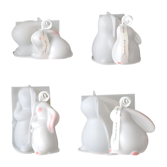 Airssory 4 Pcs 4 Styles 3D Rabbit Candle Silicone Molds Resin Animal Bunny Casting Molds for Easter Home Party Decor Soap Candle DIY