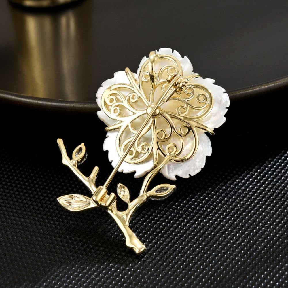UNVAK Plum Brooch Pin 18K Gold-plated Plum Blossom Brooches Pearl Flower Pin Jewelry Gift for Women Girls