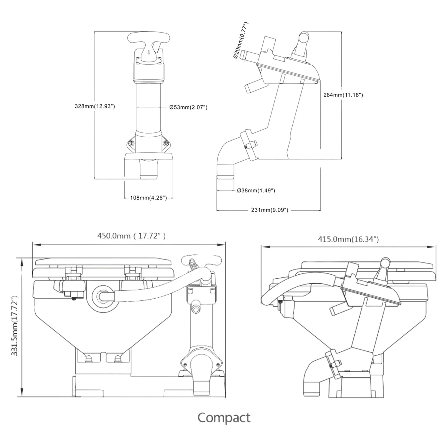 SEAFLO Manually Operated Marine Toilet Head