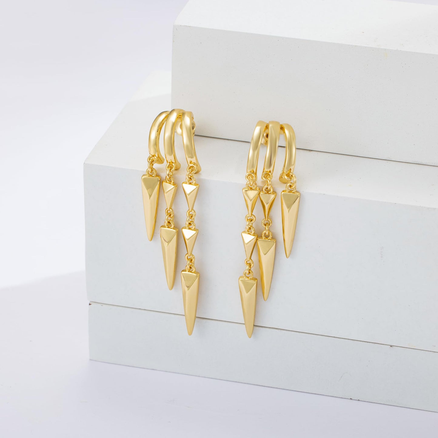 Freekiss Gold Hypoallergenic Stud Dangle Earrings for Women, Dainty Minimalist Long Drop Illusion Huggie Hoop Earrings Set, Simple 14k Gold Plated Womens Jewelry