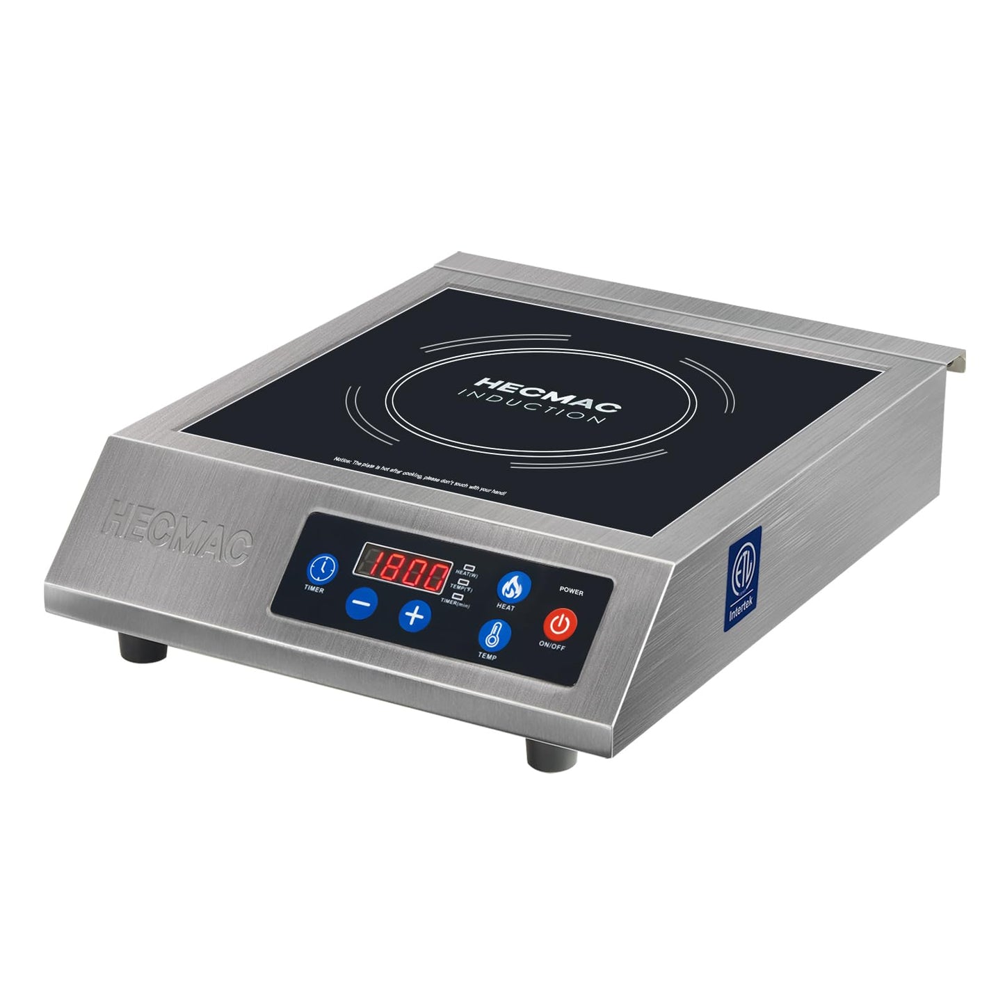 HECMAC 1800W Commercial Induction Cooktop with ETL Certified, Stainless Steel Induction Burner with Large 8" Heating Coil, Induction Cooker with Smart Temperature Control,4 Hours Timer
