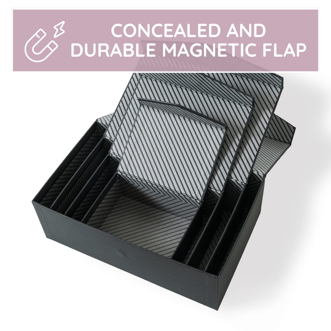 Soul & Lane Black Decorative Boxes with Magnetic Lids – Set of 4, Small Reusable Cardboard Gift Boxes for Presents, Nesting Hinged Lid Storage, Paper Mache Set with Magnetic Closure