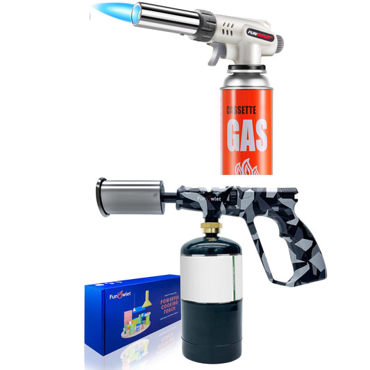 2 Pack Powerful Cooking Torch Lighter - Culinary Kitchen Torch, Sous Vide, Charcoal Lighters Campfire Starter, Flame Thrower Fire Grill Gun for Searing Steak, Creme Brulee, BBQ(Tank Not Included)