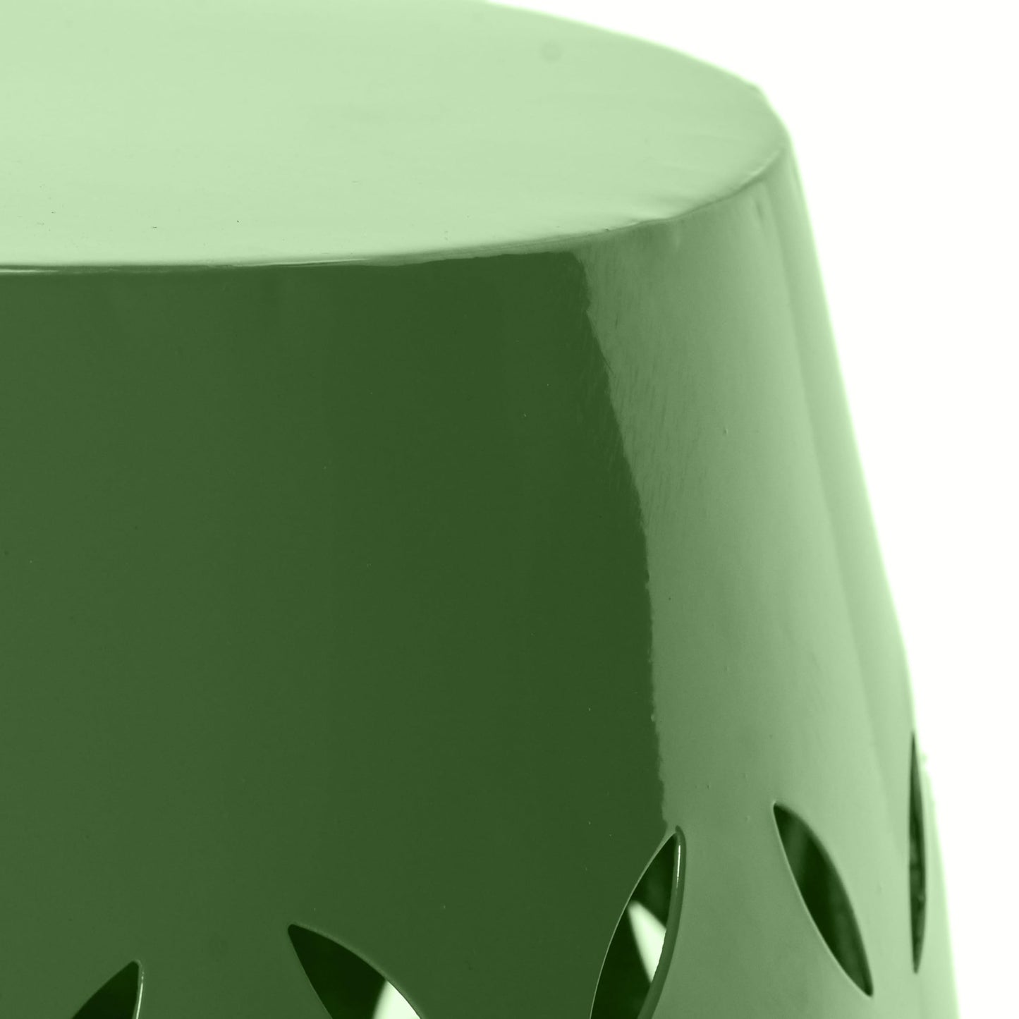 Christopher Knight Home Hayon 17.75'' Small Outdoor Side Table, Metal Outdoor Stool, Lace Cut Iron End Table, Hollow Drum Round Side Table, Decorative Garden Stool with Cutout Design, Green