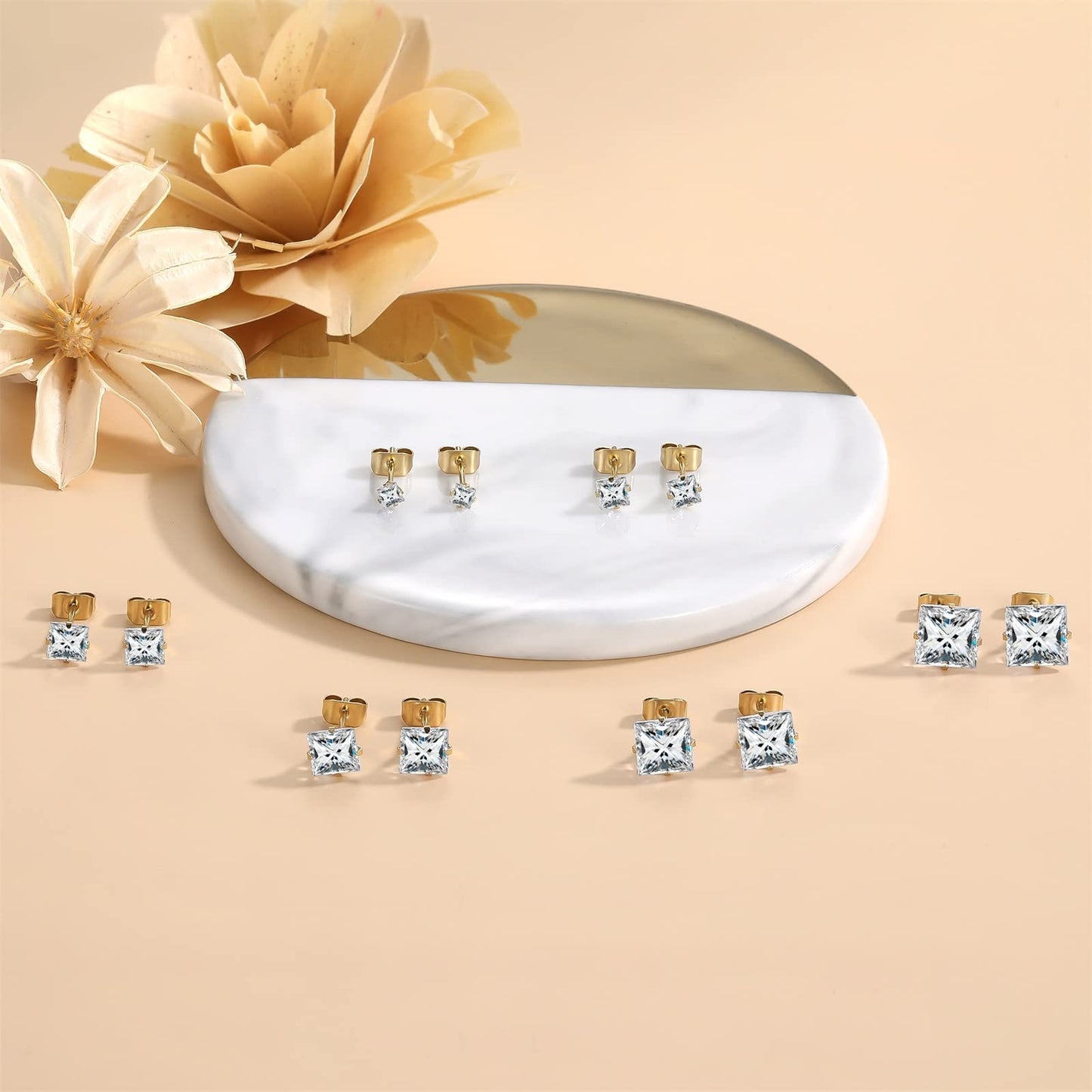 Gold Earrings Studs: LUCKYPADS Cubic Zirconia 12 Pairs 14k Gold Plated Men Hypoallergenic Stainless Steel Studs Earrings for Women
