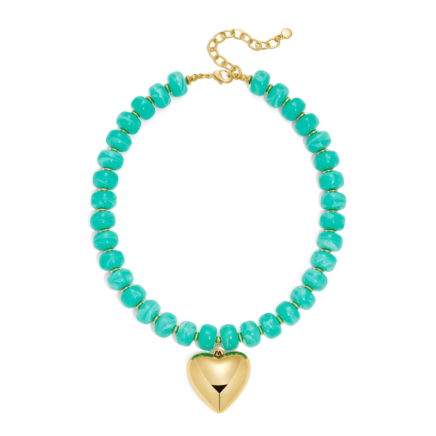 ENSKEFEN Heart Necklace for Women Boho Lake Blue Resin Beaded Choker Gold Heart Pendant Necklaces Fashion Chunky Statement Necklace Acrylic Jewelry