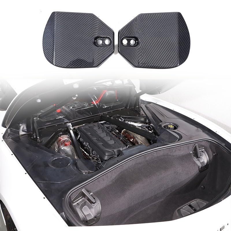 Rear Strut Tower Cover Compatible with Corvette C8 Stingray 2020-2024,Genuine Carbon Fiber Engine Bay Rear Shock Absorbing Tower Protection Panel Cover Trim 2pcs C8 Accessories (Black)