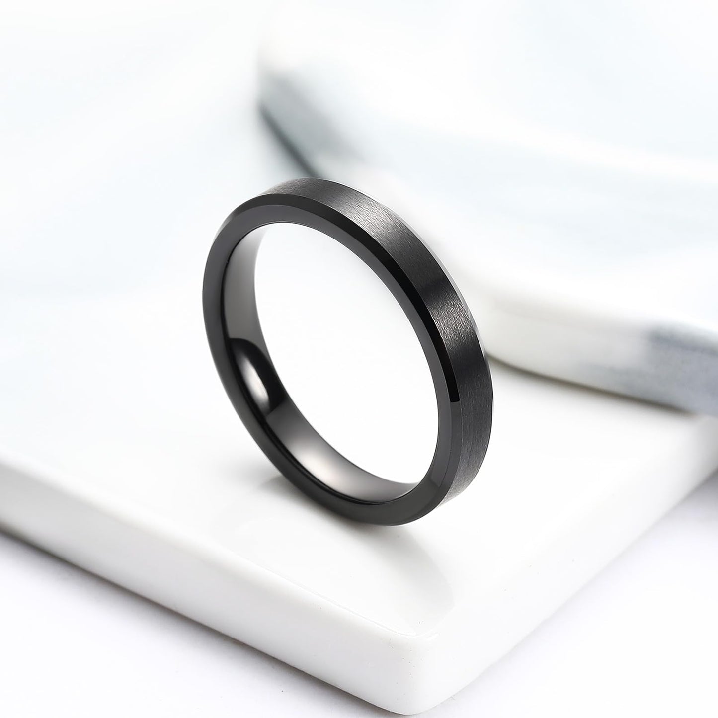 King Will 4mm Black Tungsten Men's Wedding Band - Brushed Matte Finish, Beveled Polished Edge, Comfort Fit 14