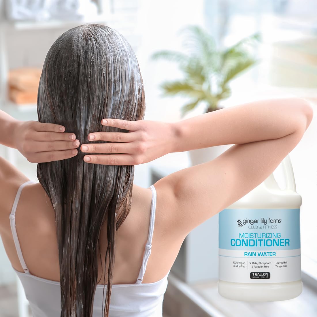 Ginger Lily Farms Club & Fitness Moisturizing Conditioner for Dry Hair, 100% Vegan & Cruelty-Free, Rain Water Scent, 1 Gallon (128 fl oz) Refill