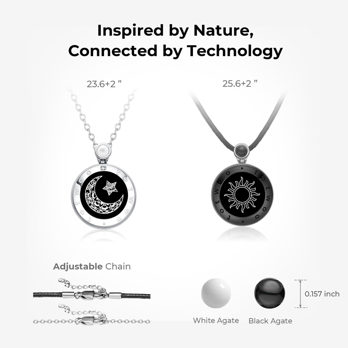 Long Distance Touch Necklace for Couples, Vibration & Light Up Smart Love Jewelry, Long Distance Relationship Gifts for Girlfriend Boyfriend Her Him, One-to-One Bluetooth Pairing via the Companion App
