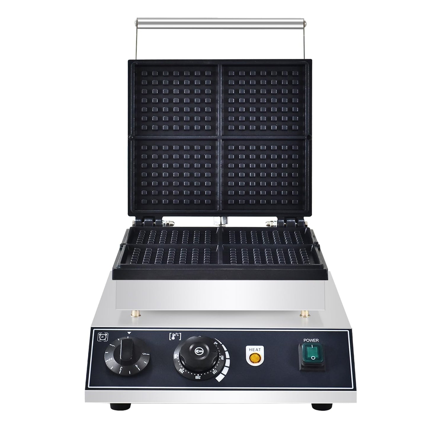 110V Commercial Square Waffle Maker ，4pcs Nonstick Electric Waffle Maker 1800W Electric Stainless Steel Belgian Waffle Machine with Temperature&Time Control for Snack Bar Home Bakeries