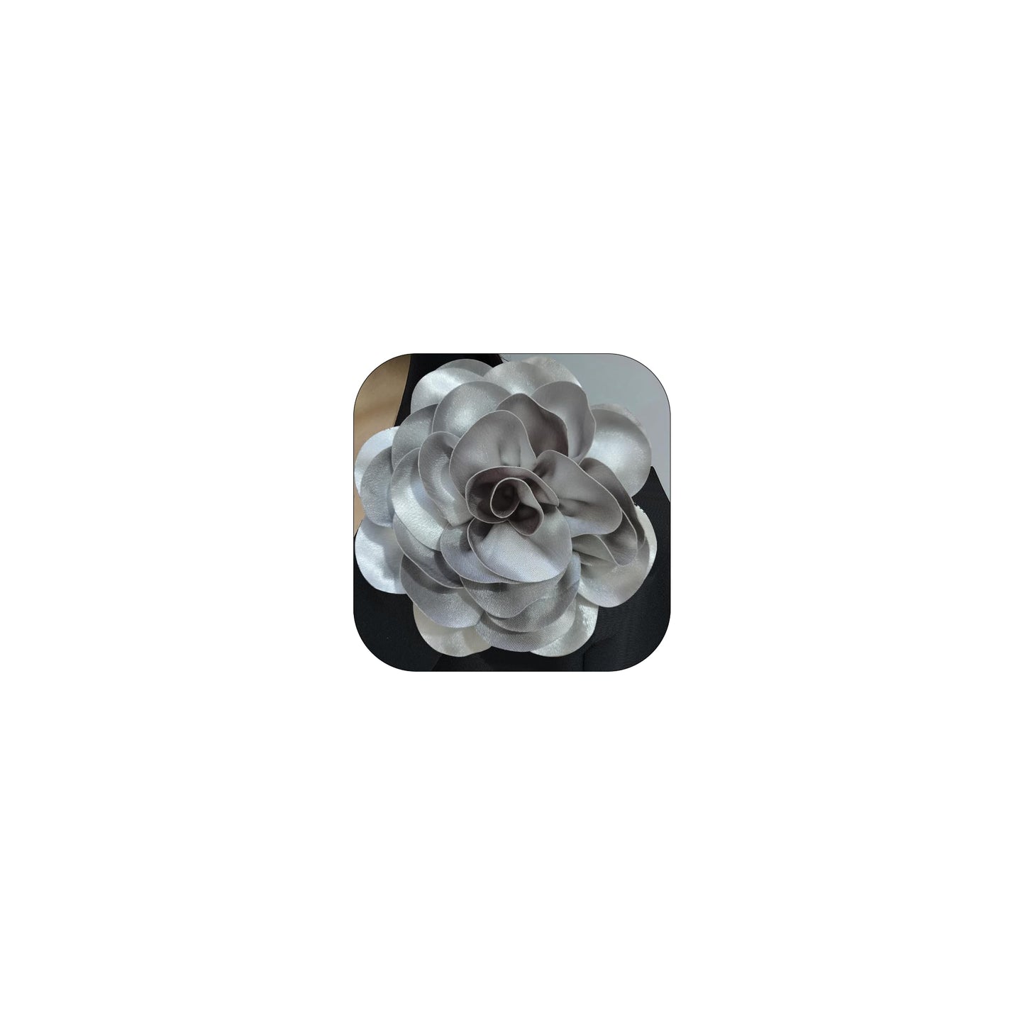 ZZ ZINFANDEL 19mm Extra Large Rose Flower Brooches Lapel Pins Dainty Satin Fabric Brooches Big Camellia Flower Brooch Pin for Women Wedding Part Dance Clothes Accessories Jewelry Gifts (gray)