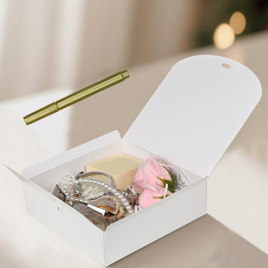 12Pack Small Gift Boxes,White Square Gift Box with Metal Pen for Candy, Chocolate, Wedding,Birthday, Baby Shower,6.5×6.5×2 Inch