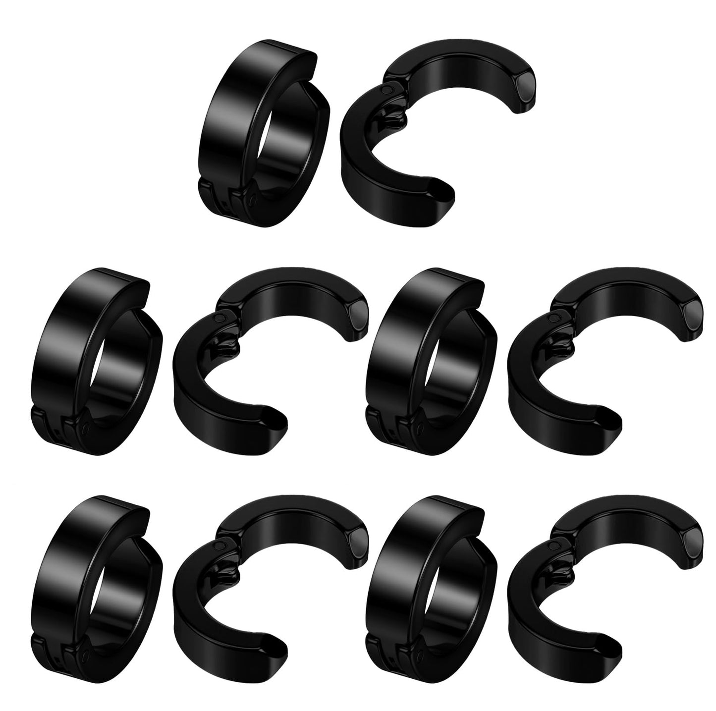 WJIAAA 10 Pieces Non Piercing Ear Clips,Clip On Earrings Black Stainless Steel Fake Hoop Earrings for Men Women