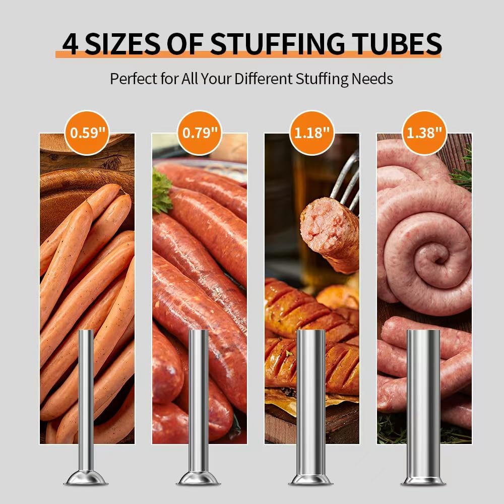 BOOROS Manual Sausage Stuffer 5L/11Lbs Vertical Meat Stuffer 304 Stainless Steel Sausage Maker,Dual Speed, Hand Crank Operation,Easy-clean,Comes Equipped with 4 Stuffing Tubes for Kitchen Restaurant