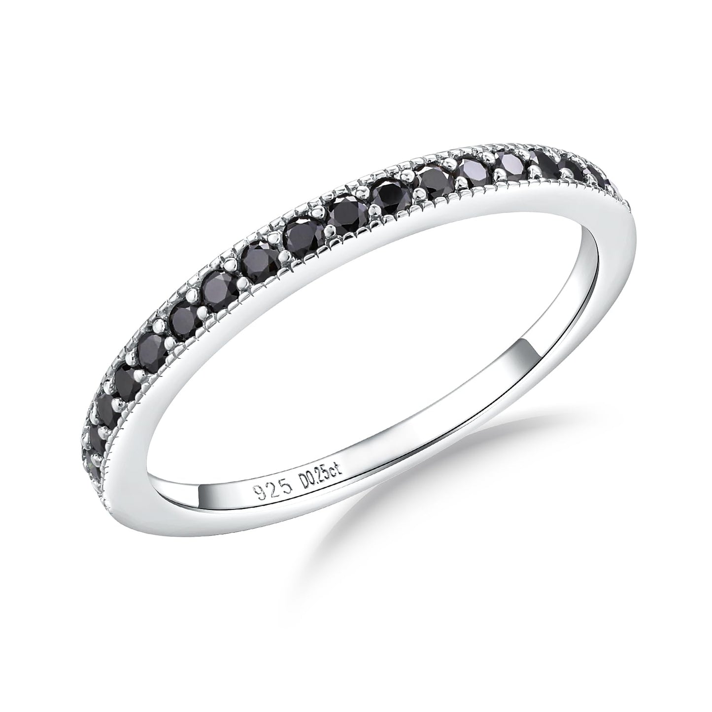 AGRULE Black Moissanite Rings for Women 1.7mm Width Wedding Band Lab Diamond Eternity Band Rings Bezel Set Anniversary Ring 0.25 Cttw. Size 9
