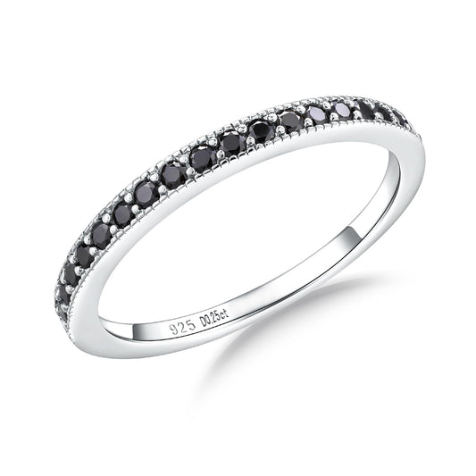 AGRULE Black Moissanite Rings for Women 1.7mm Width Wedding Band Lab Diamond Eternity Band Rings Bezel Set Anniversary Ring 0.25 Cttw. Size 9