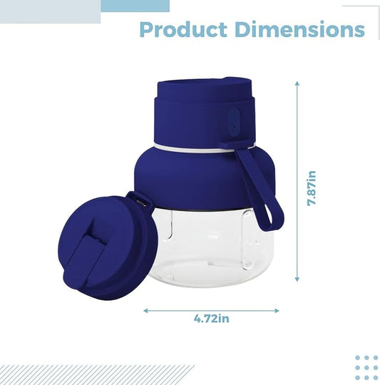 Electric Juicer, Portable Blender With 12-Vane, Blue, Double Cap Lid And Straw, 1500Mah Usb-C Rechargeable, 850 Ml