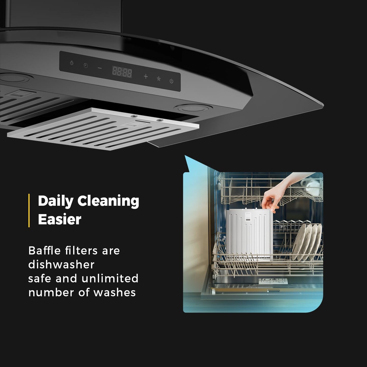 Empava Wall Mount Range Hood 30 Inch, Ducted/Ductless Kitchen Exhaust Stove Vent with Modern Style, 400CFM, 3-Speed, Touch Control, Timer, LED Lights, Stainless Steel (Charcoal-Filter Sold Separately)